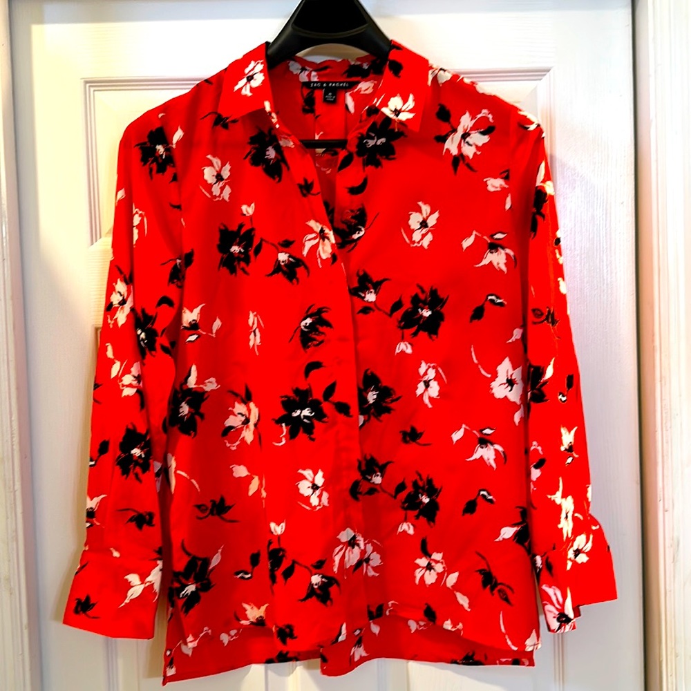 Zac & Rachel red/black/white button down blouse XL